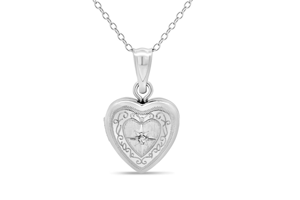 Sterling Silver Diamond Heart Locket Necklace
