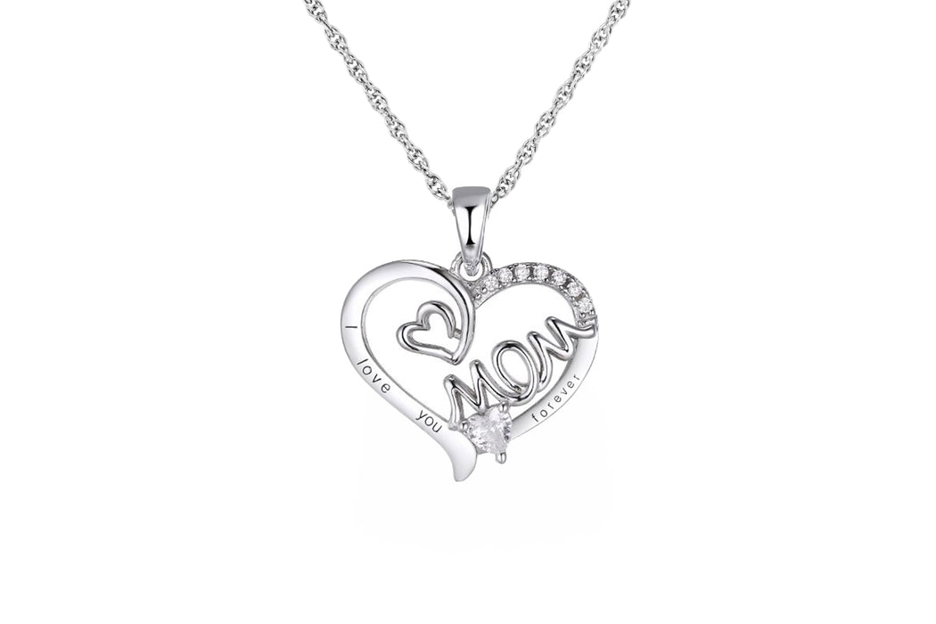 Sterling Silver "I Love You Forever" Mom Heart Necklace