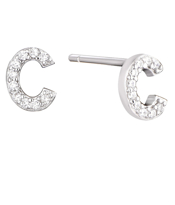 Casablanca Sterling Silver Initial Stud Earrings: C