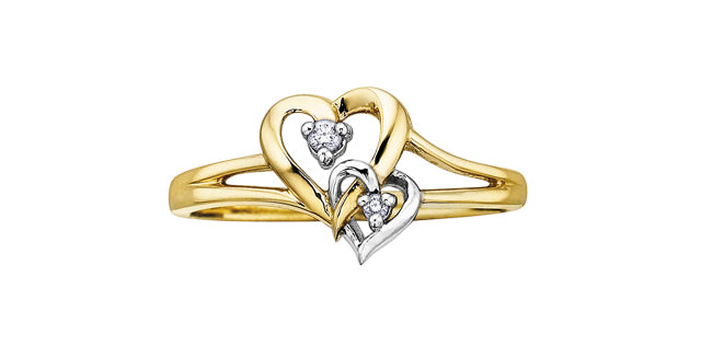 Double Gold Heart Diamond Promise Ring