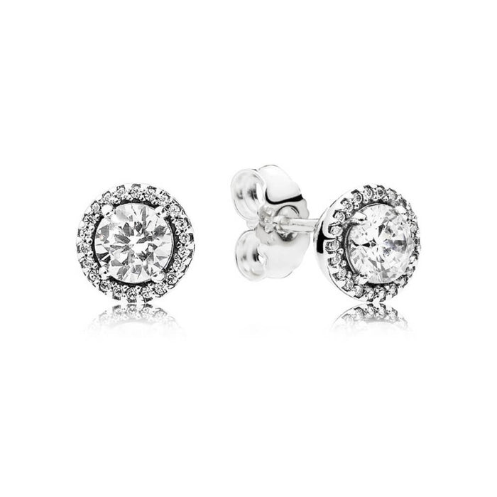 FINAL SALE - Pandora Round Sparkle Halo Circle Sterling Silver Stud Earrings