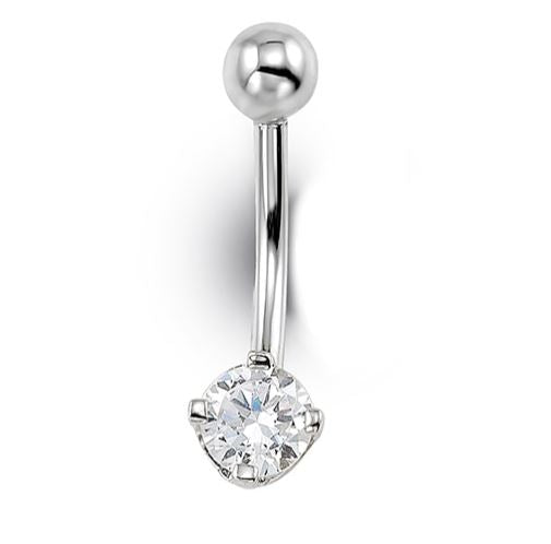White Gold & CZ Belly Ring