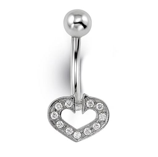 White Gold & CZ Heart Belly Ring