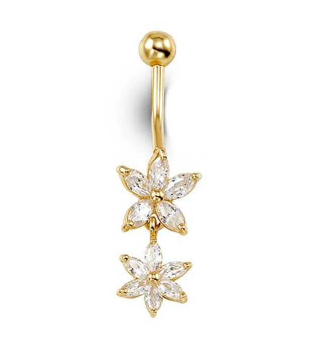 Yellow Gold & CZ Star Belly Ring