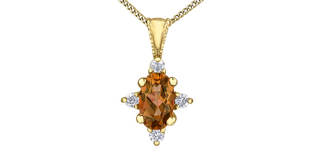 Diamond & Citrine Gemstone Pendant & Necklace