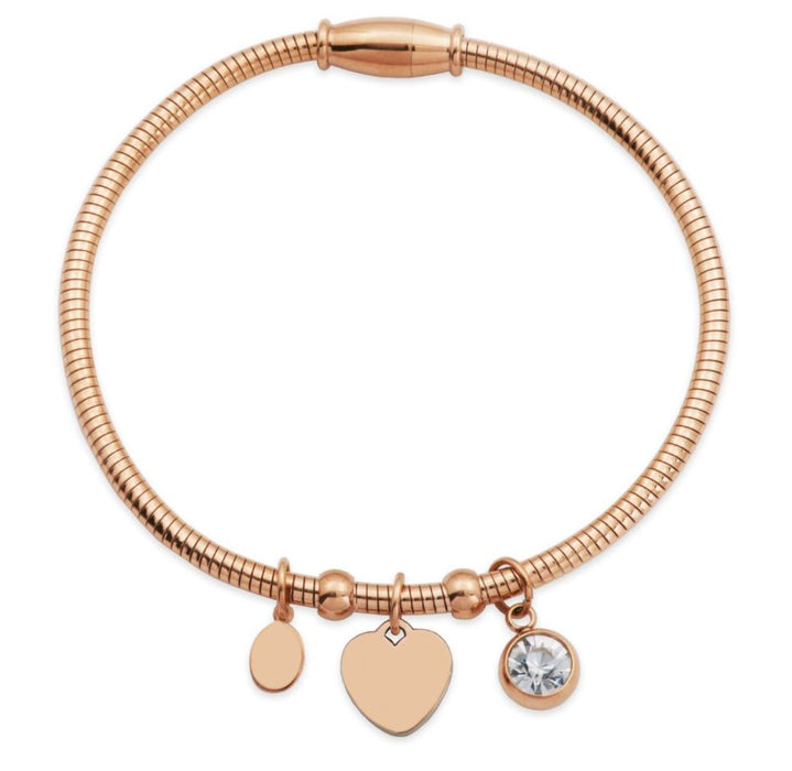 Steelx Stainless Steel Rose Gold-Tone CZ Heart Charm Bracelet