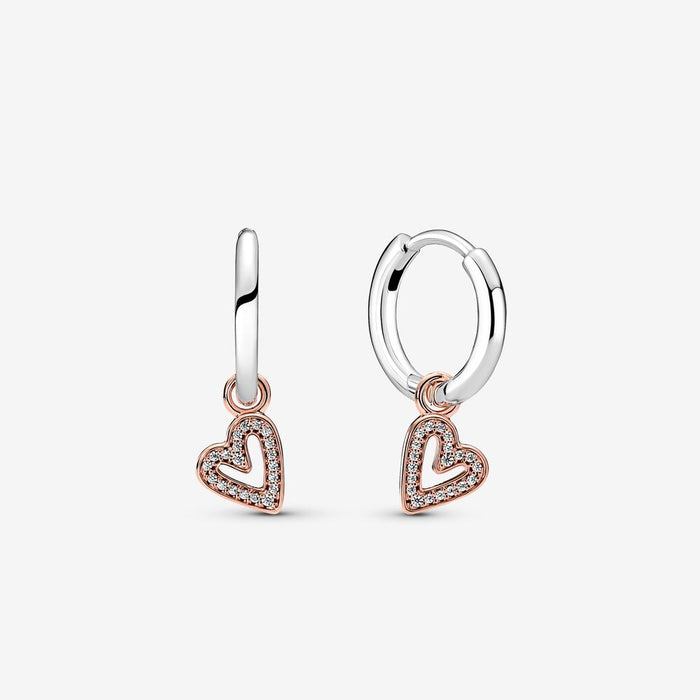FINAL SALE - Pandora Sterling Silver & Rose Gold Plated Heart Hoop Earrings