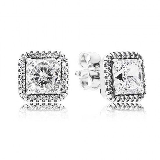FINAL SALE - Pandora Timeless Square Halo Sterling Silver Stud Earrings
