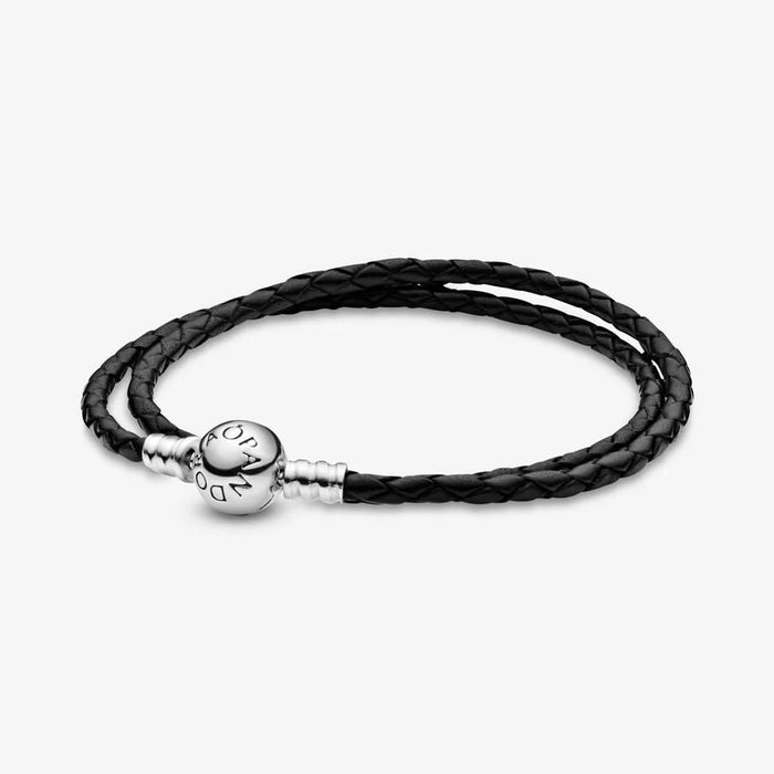 FINAL SALE - Pandora Moments Double Black Leather Bracelet