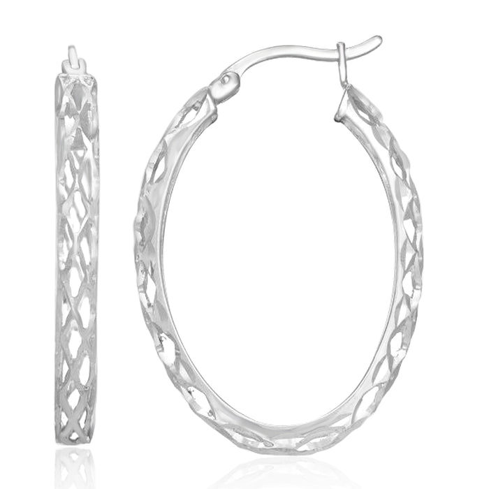 18mm Sterling Silver Elongated Cage Hoops