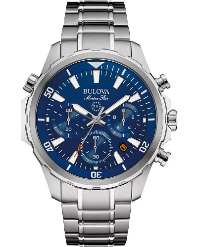 Bulova Marine Star Men's Watch: Silver Tone & Blue
