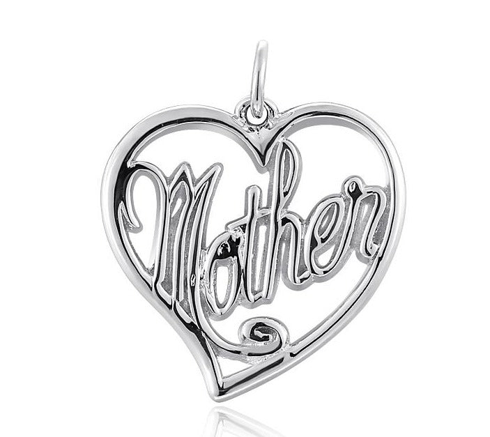 Mother Script Heart Sterling Silver Charm Pendant