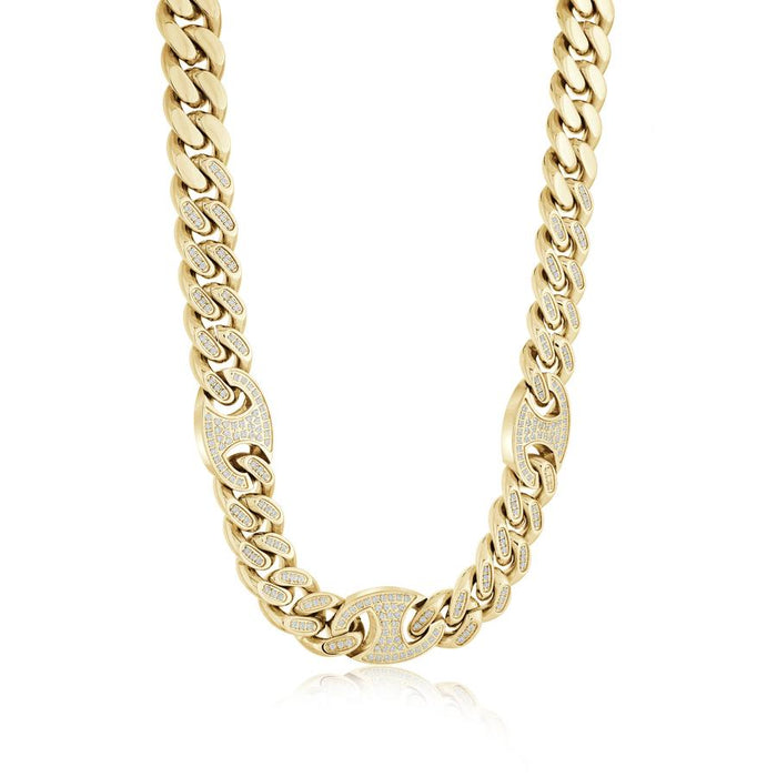 Italgem 10MM Stainless Steel Yellow Gucci Link CZ Chain