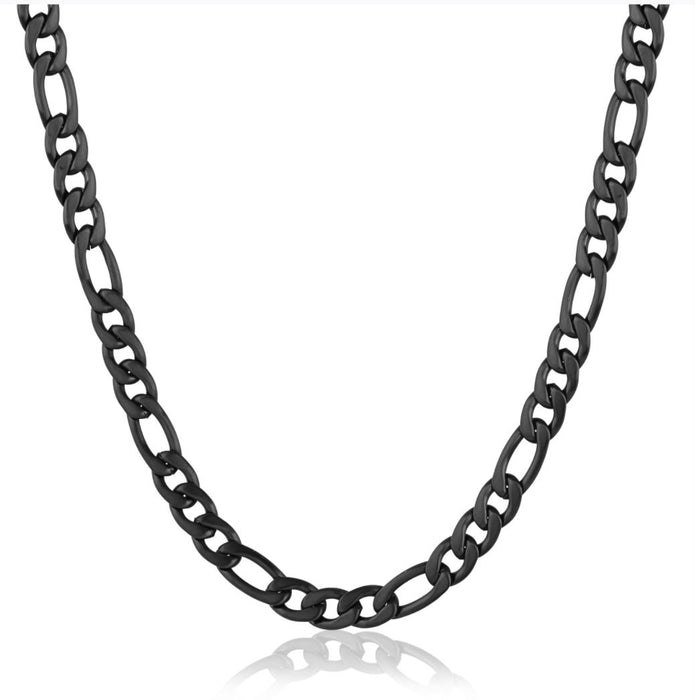 6mm Italgem Stainless Steel Black Men's Figaro Chain