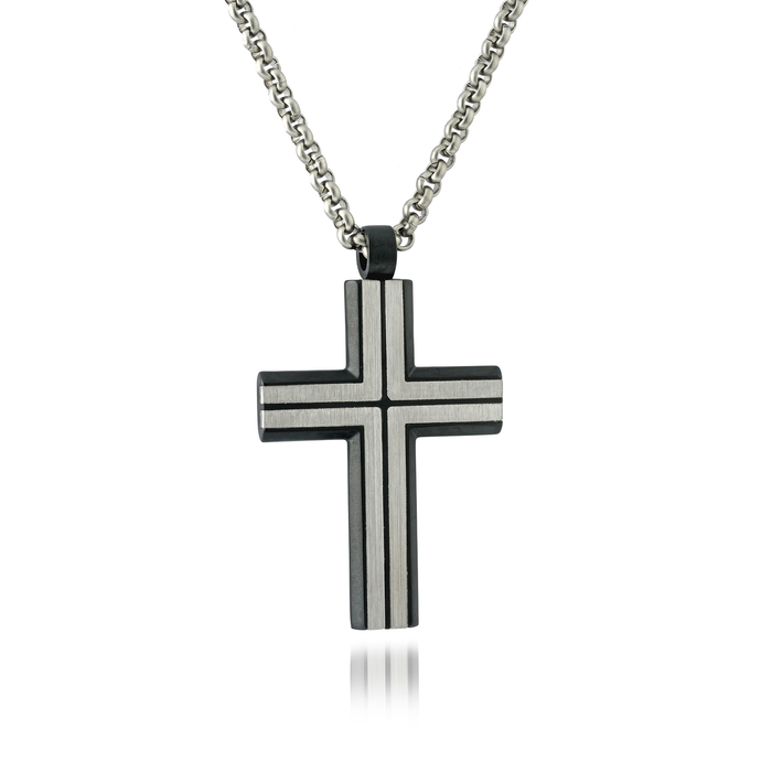 Italgem Stainless Steel Rolo Cross Necklace
