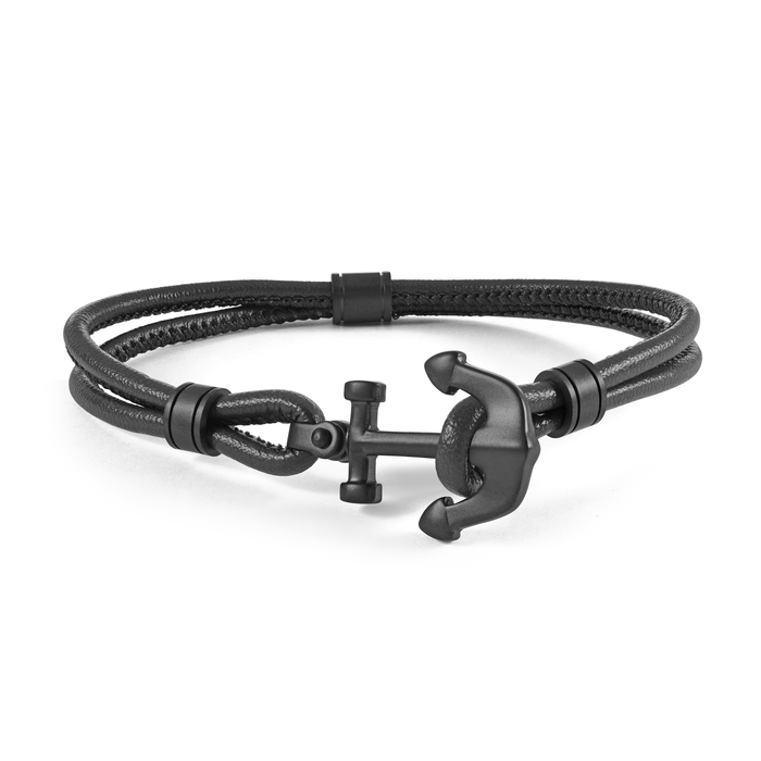 Italgem Leather Anchor Bracelet: Black