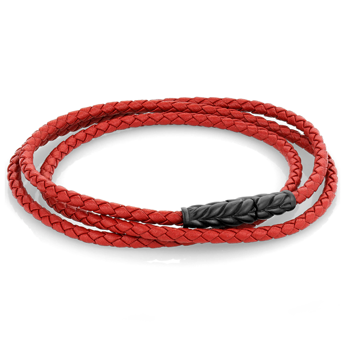 Italgem Braided Red Leather Wrap Bracelet