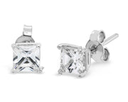 10k White Gold CZ Princess Cut Earrings