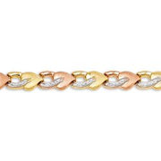 10kt Yellow, White and Rose Gold Tri-Tone Heart Link Necklace