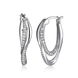 Elle Sterling Silver CZ Double Hoop Earrings