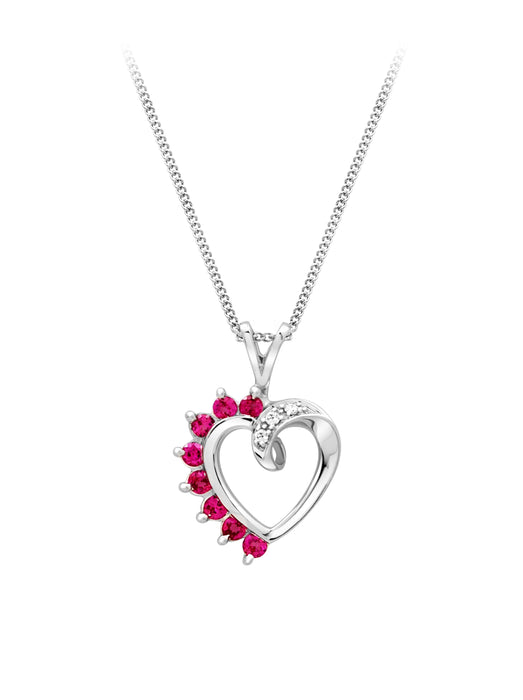 .025CT Diamond and Ruby Heart Necklace