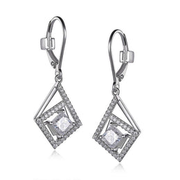 Elle Sterling Silver CZ Lever Back Drop Earrings