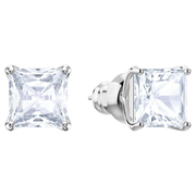 Swarovski Attract Square Cut Rhodium Plated Silver Tone Stud Earrings