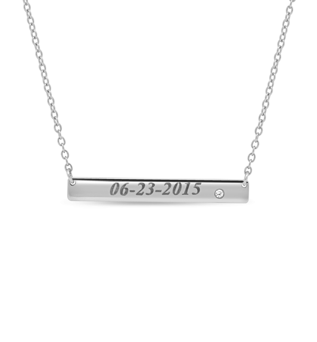 Engravable Bar Necklace with CZ