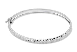 10KT White Gold Diamond Cut Flex Bangle