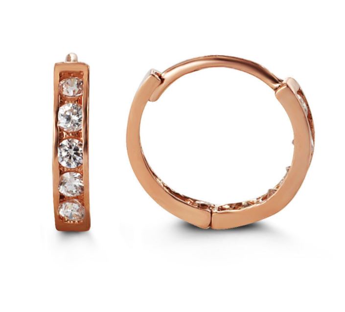 14kt Rose Gold CZ Hoop Earrings