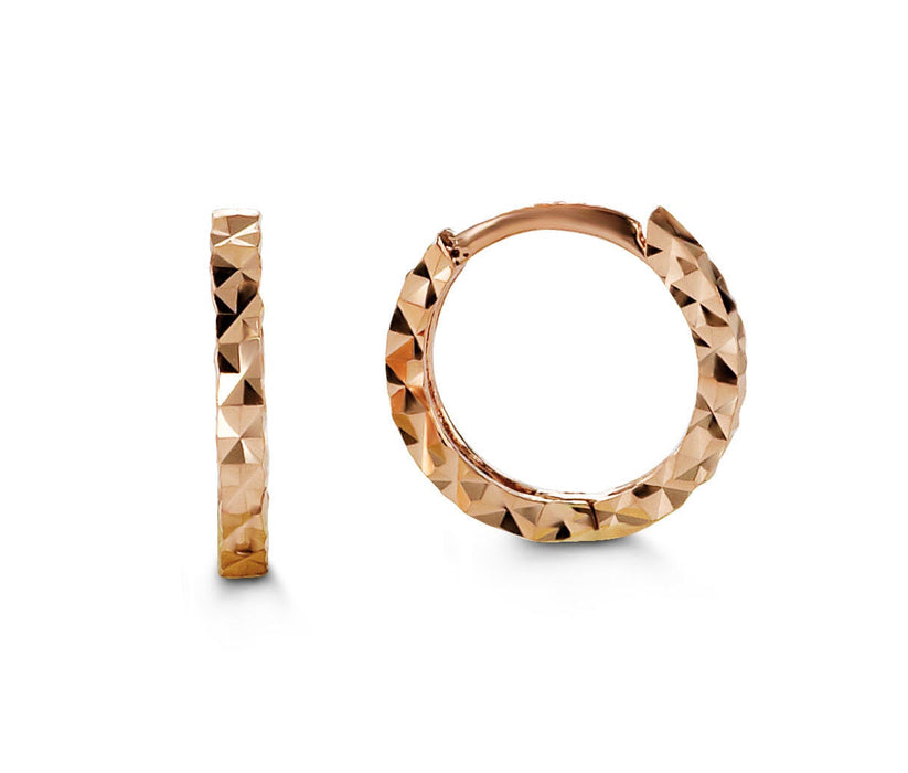 14kt Rose Gold Diamond Cut Hoop Earrings