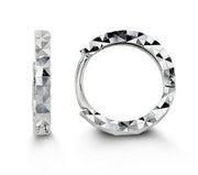 14KT White Gold Diamond Cut Hoop Earrings