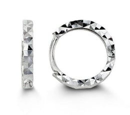 14KT White Gold Diamond Cut Hoop Earrings