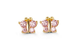 14KT Yellow Gold Pink Butterfly Earrings