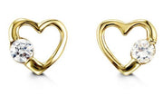 Yellow Gold Heart Stud Earrings With CZ