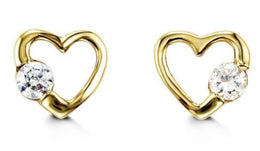 Yellow Gold Heart Stud Earrings With CZ