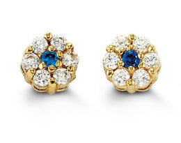 14kt Yellow Gold Aqua Flower Children's Earrings