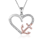 Casablanca Anchored By Love Two-Tone Sterling Silver Anchor Heart Necklace