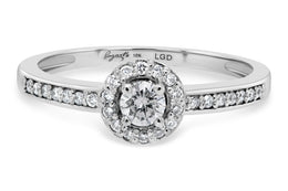 0.50CT Si2 H Natural Round Diamond Halo Engagement Ring in 14KT White Gold