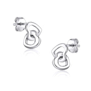 Casablanca Sterling Silver Double Heart Stud Earrings