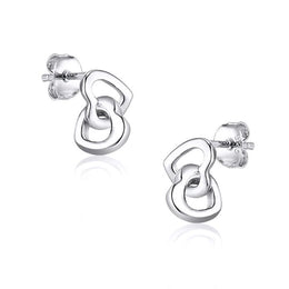 Casablanca Sterling Silver Double Heart Stud Earrings