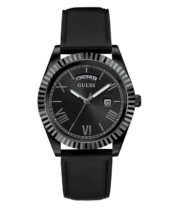 Guess Black Leather Suede Strap Watch