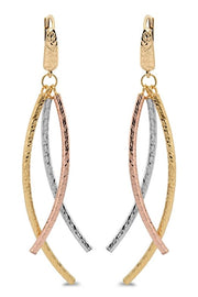 Tri- Gold Dangle Curve Earrings