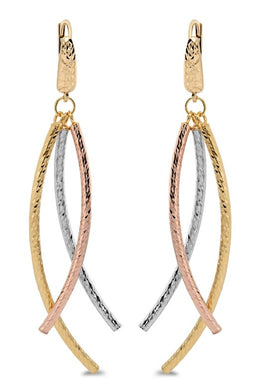 Tri- Gold Dangle Curve Earrings