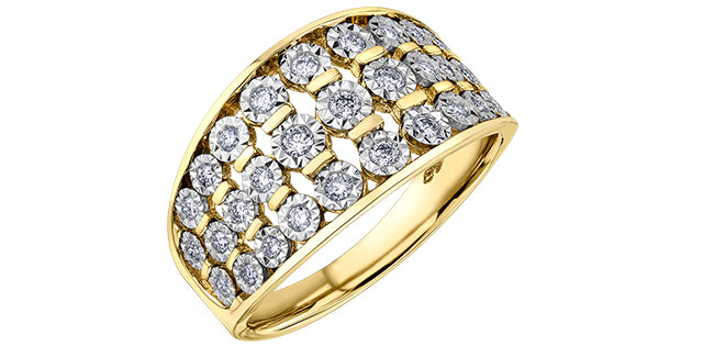 Yellow Gold 3 Row Diamond Ring