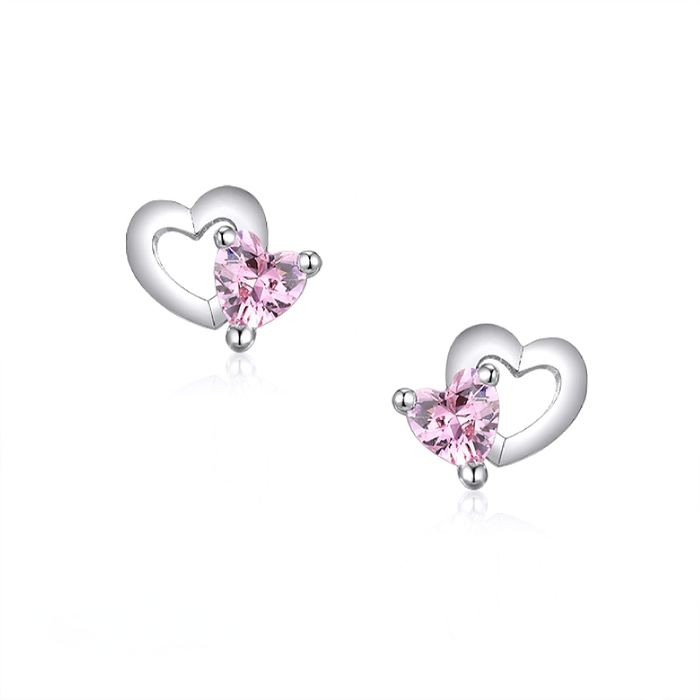 Casablanca Sterling Silver Double Heart Pink CZ Earrings