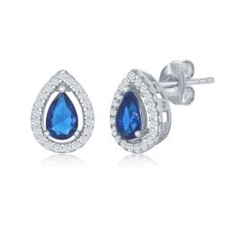 Sterling Silver & Blue Sapphire Stud Earrings