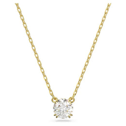 Swarovski Constella Solitaire Round Crystal Yellow Gold Tone Necklace