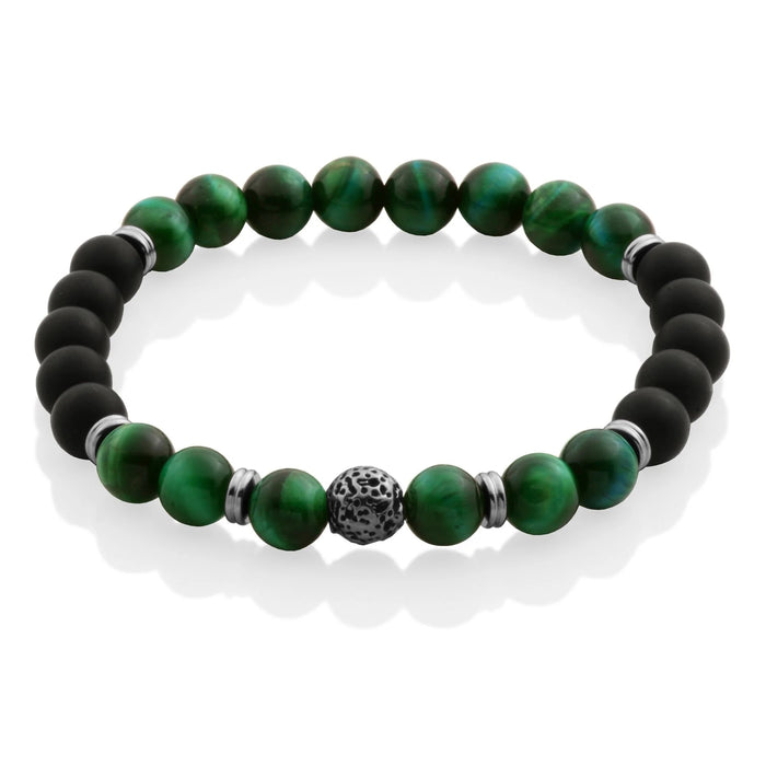 Steelx Stainless Steel Bead Bracelet: Green & Black