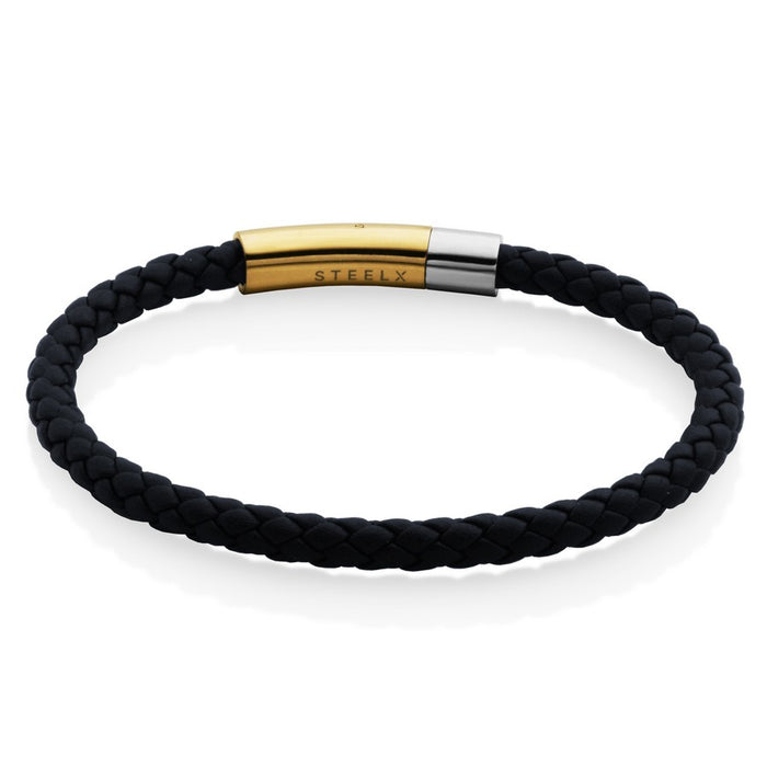 Steelx Two-Tone Stainless Steel & Black Leather Bracelet